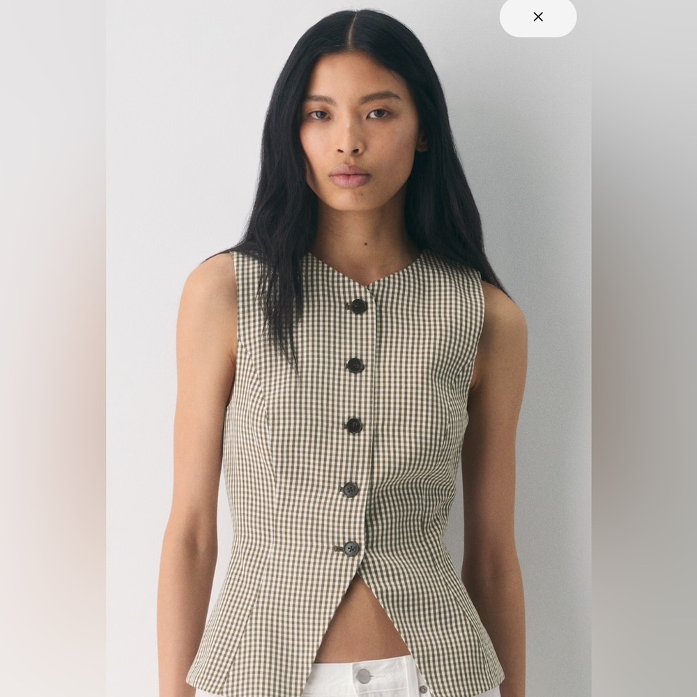 Aritzia Wilfred Brown and White Gingham Sleeveless Button Top